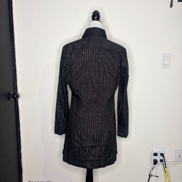 New York & Company Black Metallic Pinstripe Button Front Shirt Dress Size M - Picture 3 of 9